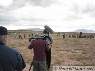 Film crew, monument in background